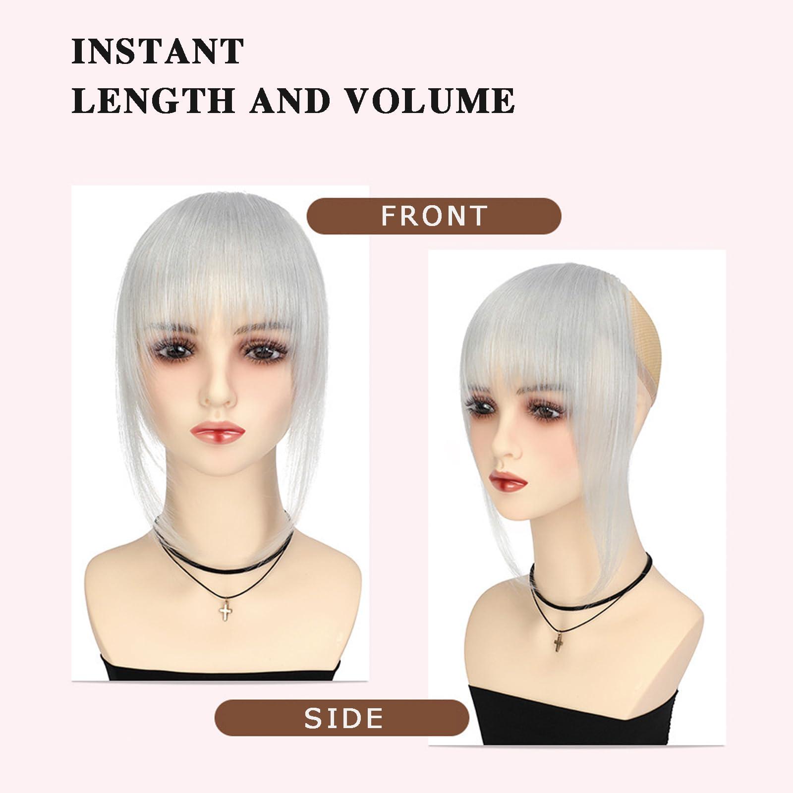 VAVANGA VAVANGA French Hair Bangs Clip on, Silver Grey Long Wispy Bangs Hair Clip with Temples Natural Fringe Neat Bangs Hair Clip Hair Piece Long Bangs Clip in Hair Extensions for Women(Silver Grey)