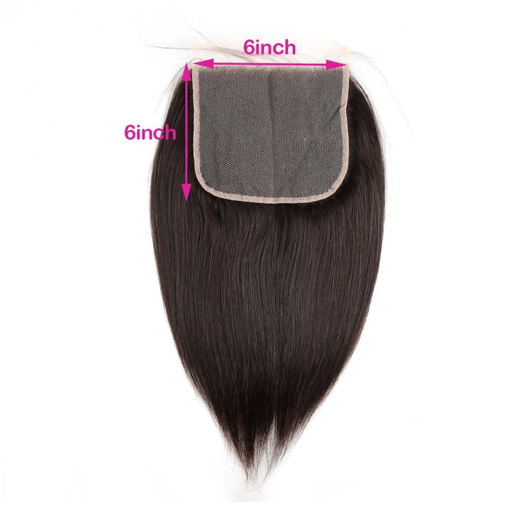ELIHAIR ELIHAIR 6x6 Virgin Human Hair Lace Closures Bleached Knots Closure Straight Free Part Soft and Silky Natural Hairline Pre Plucked With Baby Hair 100% Unprocessed Human Hair Pieces 16\"