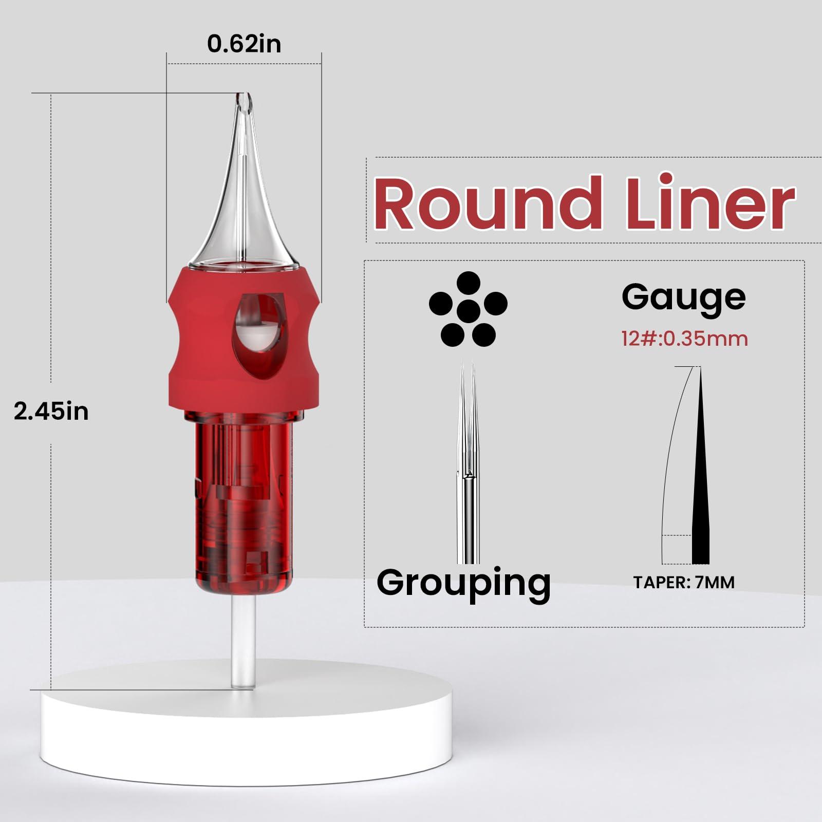 Wormhole Tattoo Wormhole Tattoo Cartridge Needles, 50pcs Mixed Sizes Disposable Finger Ledge Tattoo Needles #12 Standard 3RL 5RL 7RL 9RL 11RL Round Liner for Tattoo Machine Tattoo Gun Tattoo Supplies