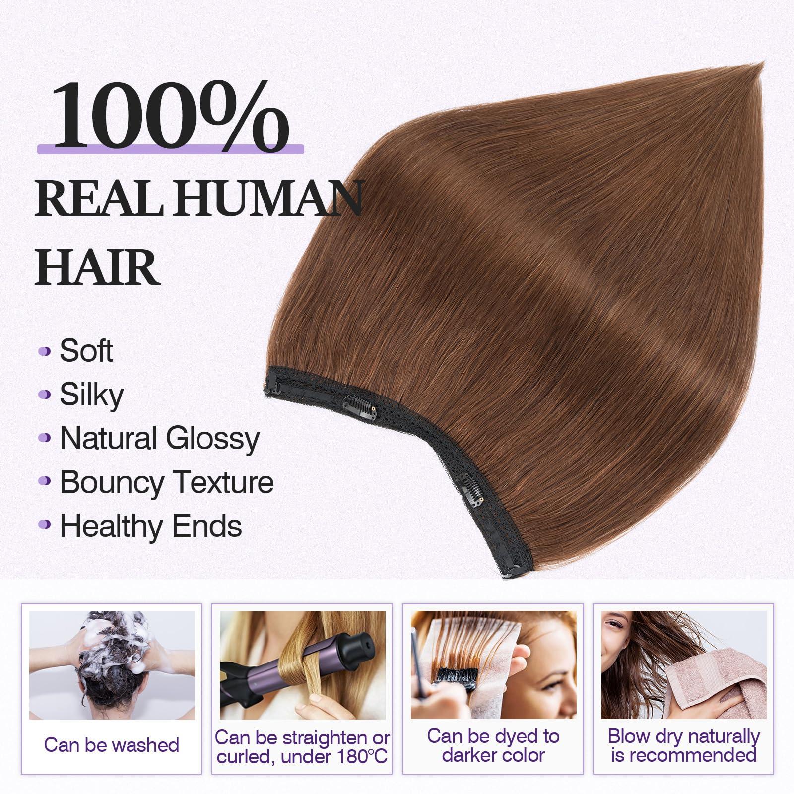 prokyvity Halo Hair Extensions Real Human Hair,Prokyvity Halo Hair Extension 100% Human Hair,Halo Extensions Real Human Hair,Human Hair Halo Extensions,Halo Hair Extension,Halo Extension 04 Medium Brown 16inch