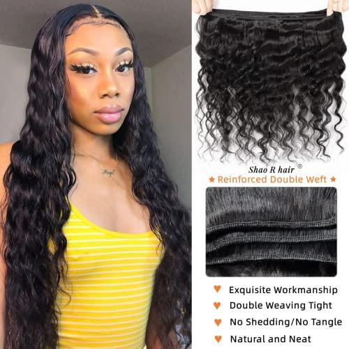 Shao R hair Loose Deep Wave Bundles with Closure 100% Unprocessed Virgin Human Hair Loose Wave Bundles with Closure Brazilian Curly Bundles with Closure Human Hair 18”20”22” with 16” Closure Natural Color