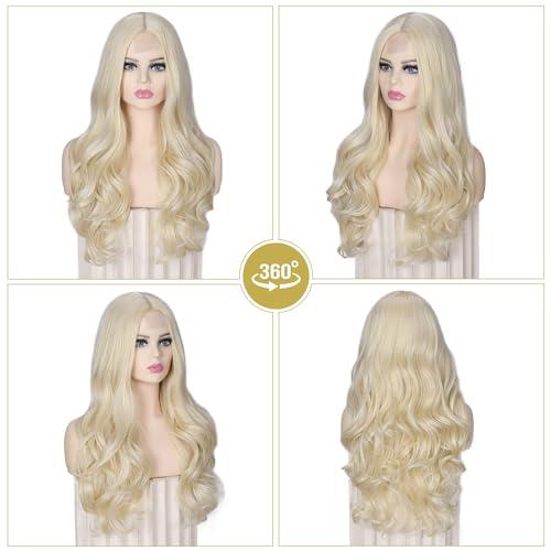 WIGNEE WIGNEE 26 Inches Long Blonde Wig Synthetic Body Wavy Blond Wigs For Women Heat Resistant Synthetic Wig Wigs For Women (Wavy-Blonde)