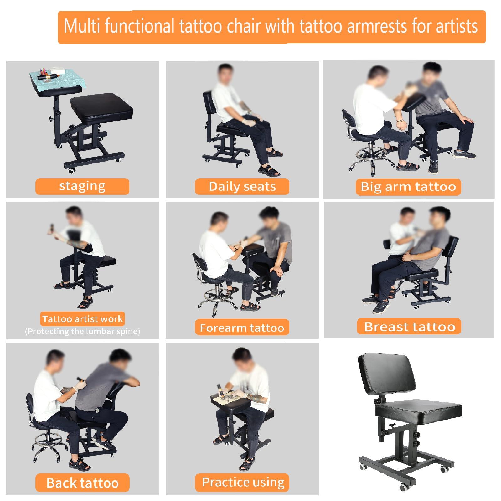 Hombtce Hombtce Upgrade Multifunctional Tattoo Chair with Wheels, Tattoo Arm Rest, Tattoo Artist Chair, Big arm, Forearm, Back Tattoo, Daily seats, Upgrade leatherExtend the base, One Click Fixed Pad