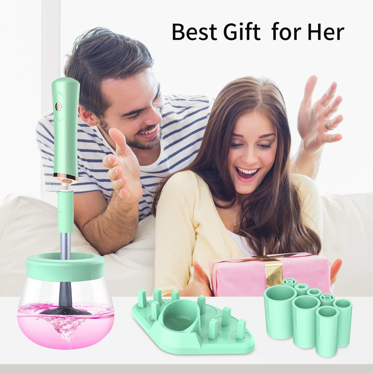 senbowe Senbowe Upgraded Makeup Brush Cleaner and Dryer Machine, Super-Fast Electric Brush Cleaner Machine with 8 Size Rubber Collars, Automatic Brush Cleaner Spinner Makeup Brush Tools