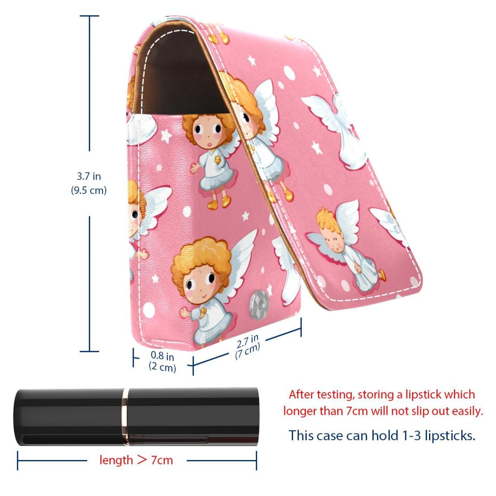 YTYVAGT YTYVAGT Lipstick Case,Leather Lip Gloss Lipstick Organizer with Mirror,Mini Lipstick Holder Bag,Cartoon Angel on Pink Background