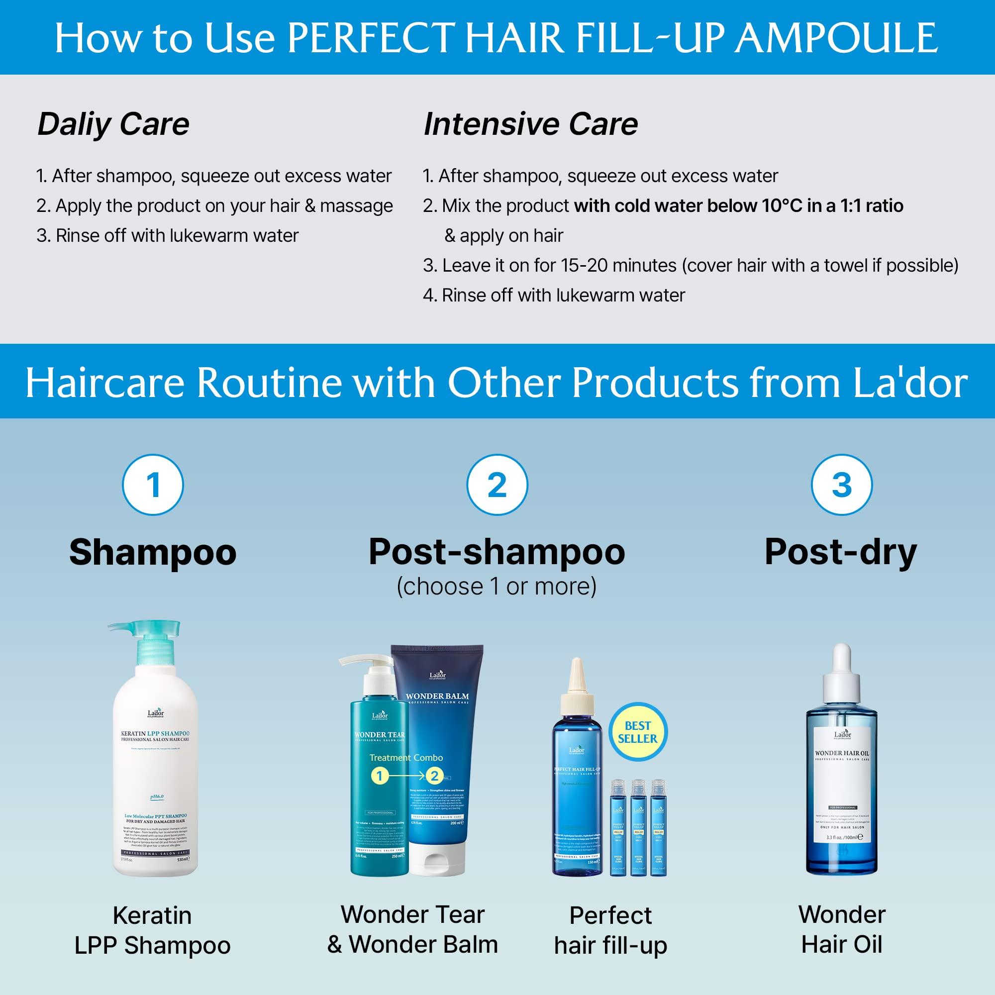 LA\'DOR LA\'DOR Perfect Hair Fill Up & Heat Protectant Spray Deep Conditioner Detangler Hair Mask Treatment with Nourishing Hair Mist Gloss Anti-Frizz Keratin Self Hair Care Korean LADOR