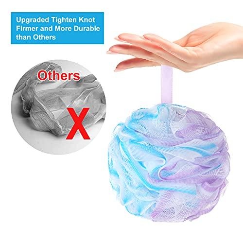 SYHZC UPMSX SYHZC Bath Sponge Loofah 75g/PCS Soft Shower Sponge Extra Large Mesh Poufs Body Scrubber Exfoliating Shower Puff for Women and Men, Set of 4, Flower Color (Green-Purple-Large)