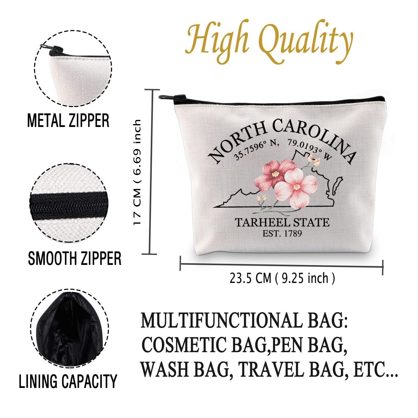 JXGZSO JXGZSO North Carolina Map Cosmetic Bag North Carolina Travel Pouch Bag Dogwood Flower Lovers Gift (TARHEEL STATE Bag)