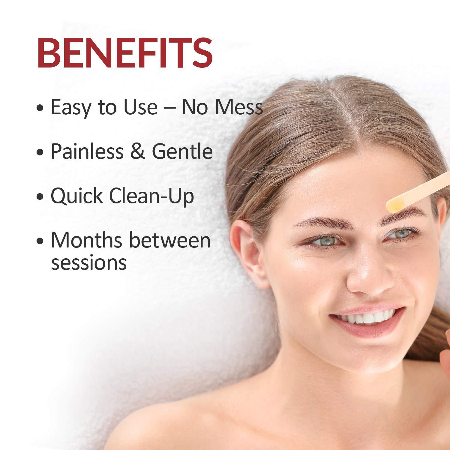 MOOM MOOM Organic Eyebrow Waxing Kit with Pomegranate Oil & Chamomile - Natural Sugar Hair Removal Glaze with 12 Reusable Strips & 4 Applicators for Sculpting 0.6 oz. 1 Pack