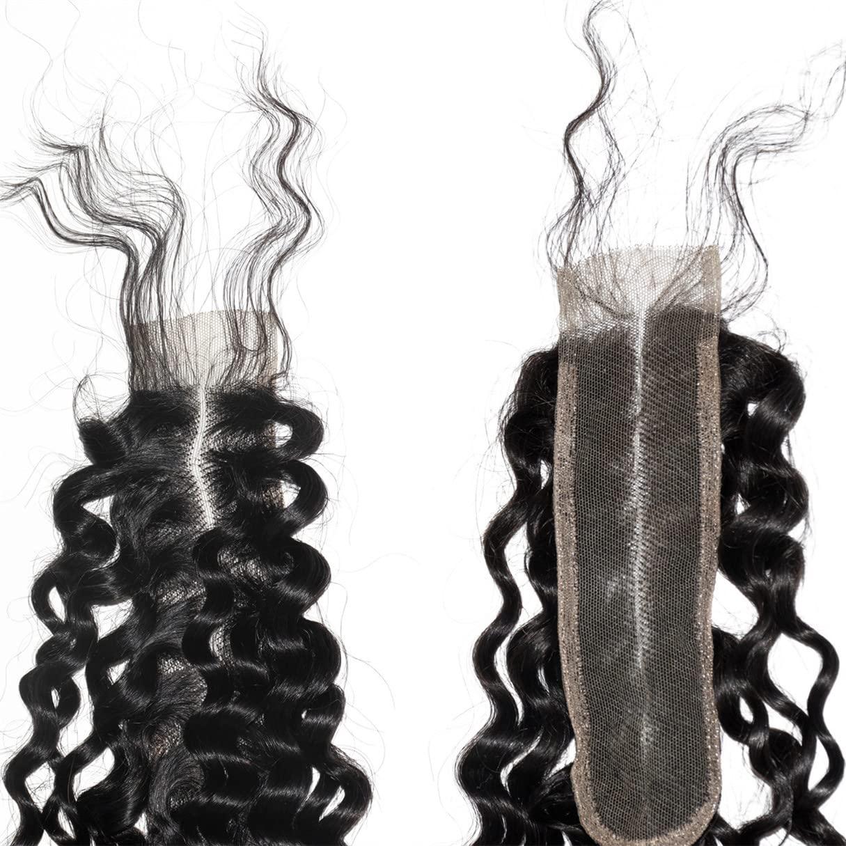 rewcoin Brazilian Deep Wave 2x6 Lace Closure 100% Unprocessed Human Virgin Hair Deep Curly Closure Pre-Plucked Hairline Loose Deep Closure With Baby Hair (14inch, 2x6 deep wave closure)