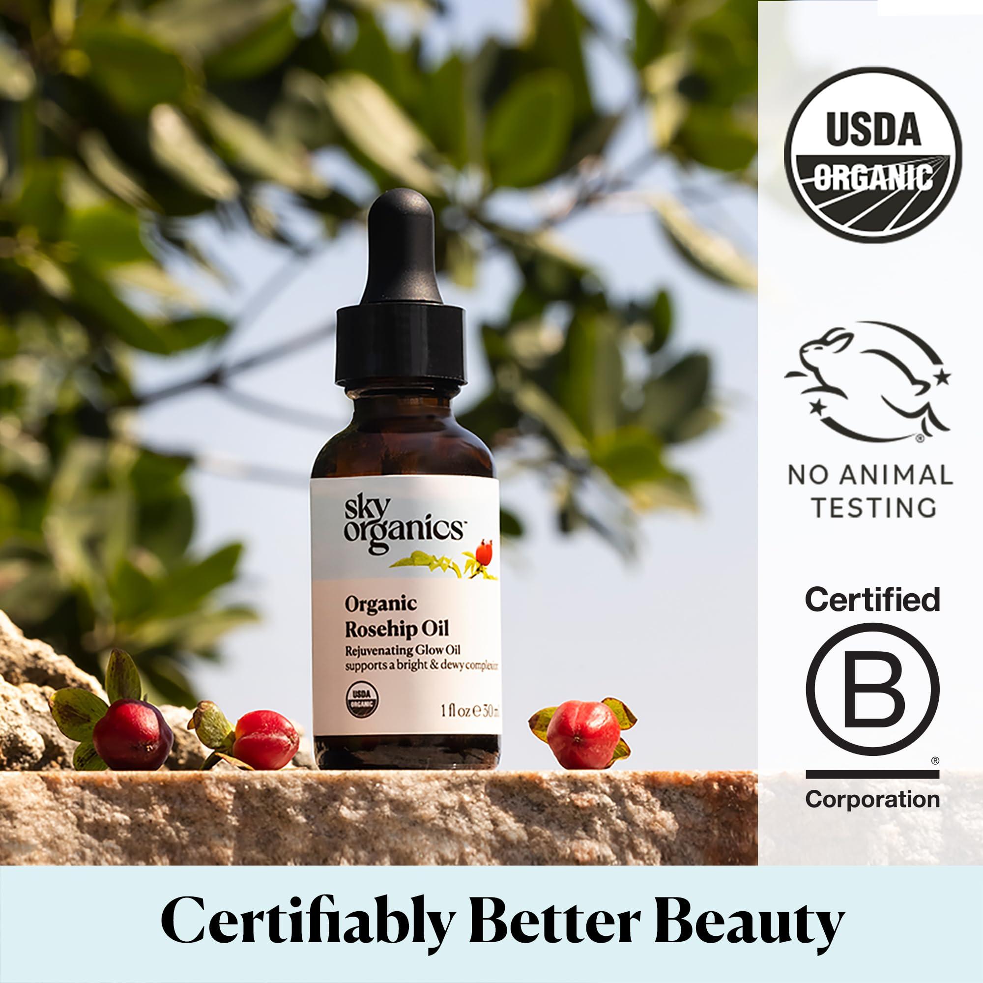 Sky Organics Sky Organics Organic Rosehip Oil (1oz) Cold-Pressed Rosehip Seed Oil, Anti-aging Face Oil, Antioxidant Face Oil, 100% Pure Anti-Aging Rosehip Seed Oil for Radiant Skin, Hair and Acne