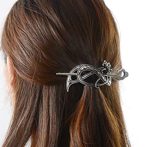 idavallen Viking Celtic Hair Slide Hairpins- Viking Hair Accessories Celtic Knot Hair Barrettes Antique Silver Hair Sticks Irish Hair Decor for Long Hair Jewelry Braids Hair Clip With Stick (ID-B1)