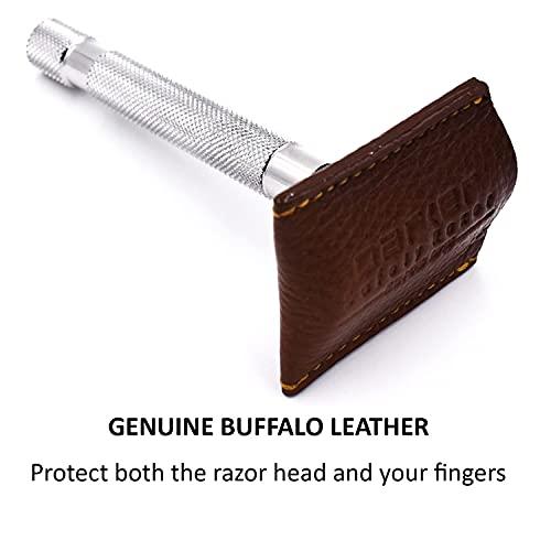 Parker Safety Razor Parker Genuine Leather Double Edge Safety Razor Protective Sheath/Travel Cover (Saddle Brown)