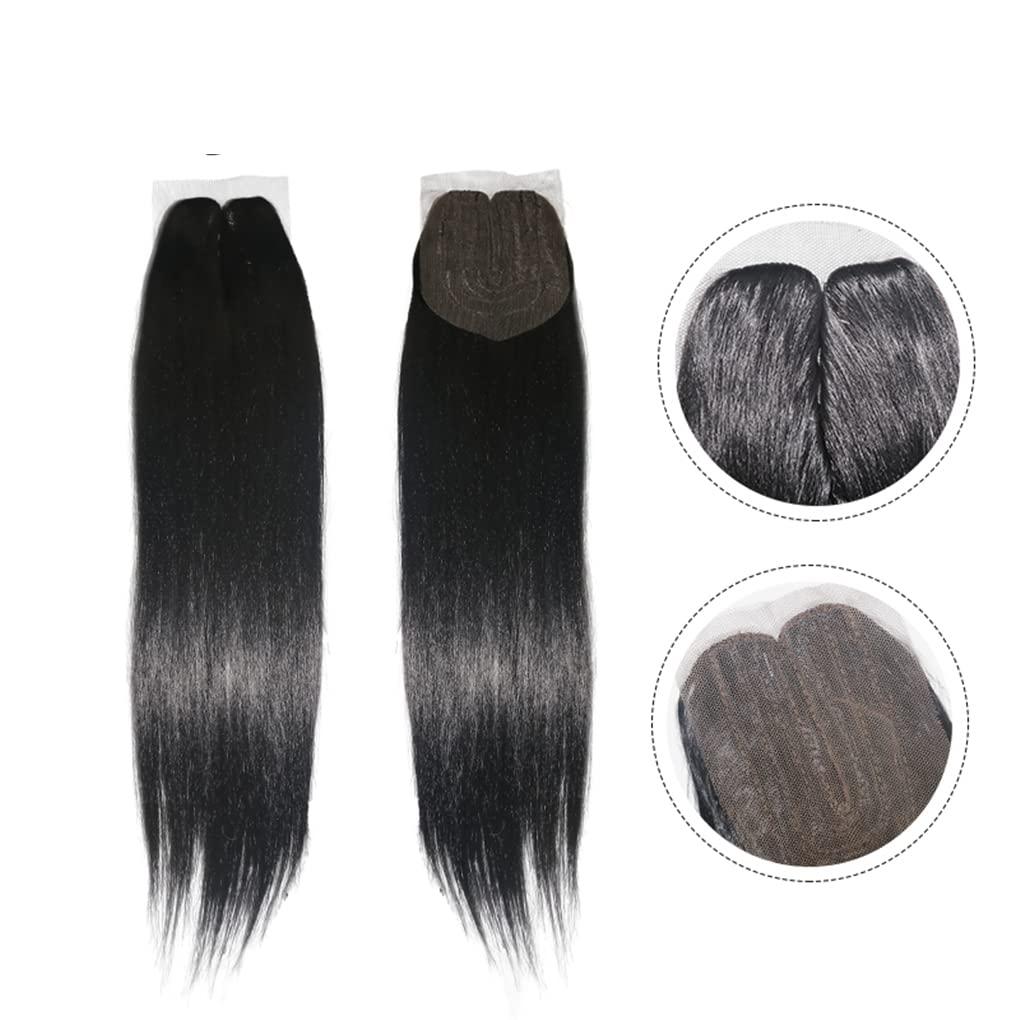 Qinhange 4Pcs Synthetic Hair Bundles With Closure Brazilian Straight Hair Bundles With Closure 14\" 16\" 18\" Hair Weave Extensions T1B 60 18inches