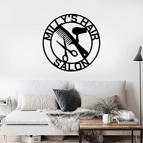 TDSEBM TDSEBM Personalized Hair Salon Metal Signs Hair Stylist Name Sign Custom Barber Shop Monogram Decor Front Door Plaque Outdoor Hanging