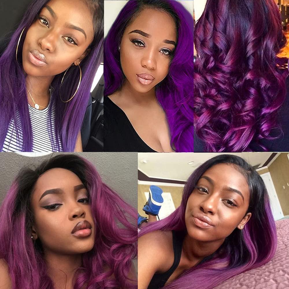 lorauroga Ombre Purple Body Wave Bundles Human Hair Black To Purple Body Wave Hair 3 Bundles 100% Unprocessed Virgin Hair Extensions Tow Tone Hair Bundle For Women 24 26 28 Inch