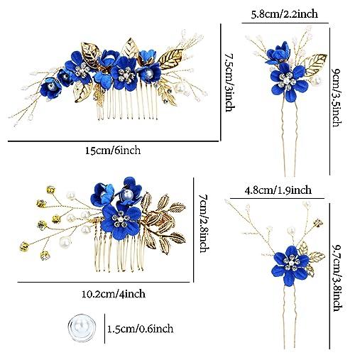 inSowni inSowni 20 Pack Classic White Dusty Pink Blue Flower Bridal Wedding Hair Side Combs+U-shaped Flower Hair Pins+Twist Spiral Pearl Hair Pins Pieces Headpieces Accessories for Brides Bridesmaids Women