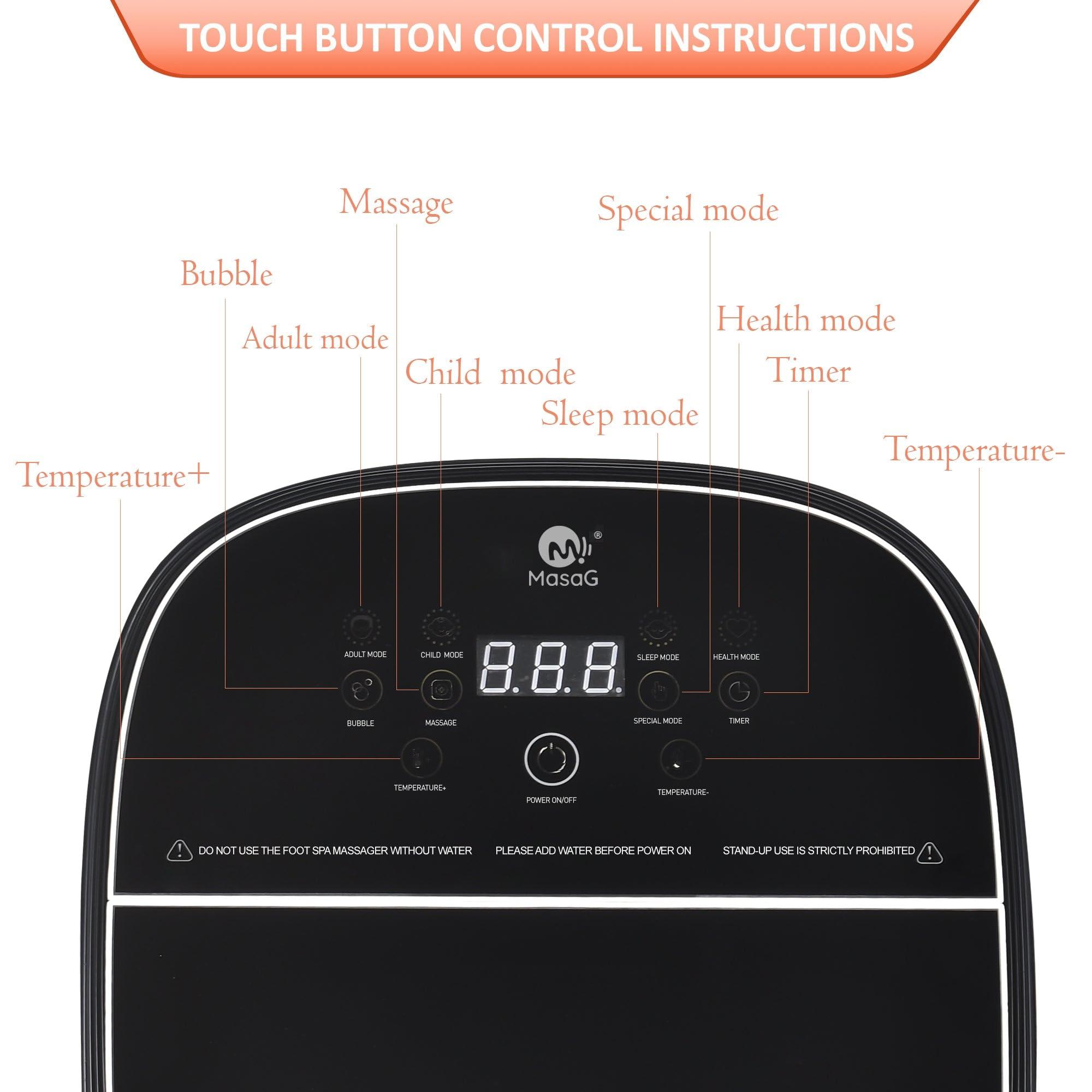 MASAG Luxury Foot Spa Massager, Deeper Foot Bath Soak Tub, MASAG A35 Heated Foot Spa Bucket, w/Touch Control Panel, Motorized Shiatsu, 4 Gallons Large Foot Spa Barrel, All in One for Foot Stress Relief