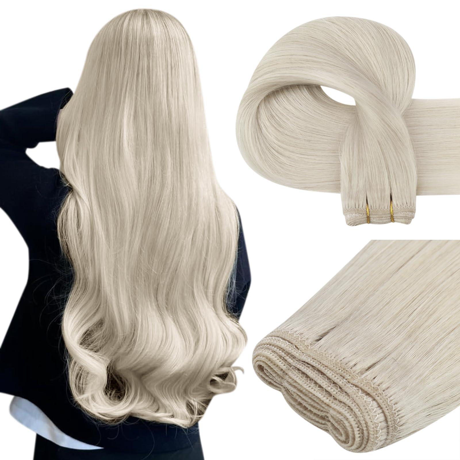 Easyouth Easyouth Sew in Hair Extensions Human Hair White Blonde Weft Hair Extensions Real Human Hair Blonde Hair Extensions Sew In Remy Human Hair Extensions 20 Inch 100G