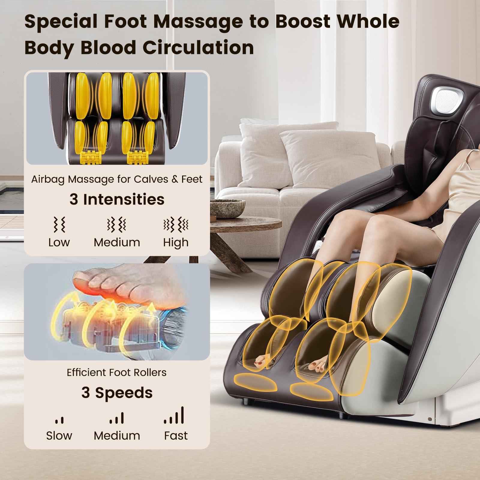 Giantex Giantex Full Body Massage Chair, Zero Gravity Massaging Chair with SL Track, Airbags, Foot Rollers, Shoulder Detection, Heating, Bluetooth, 12 Modes, Voice Control, Assembly-Free, Free Indoor Delivery