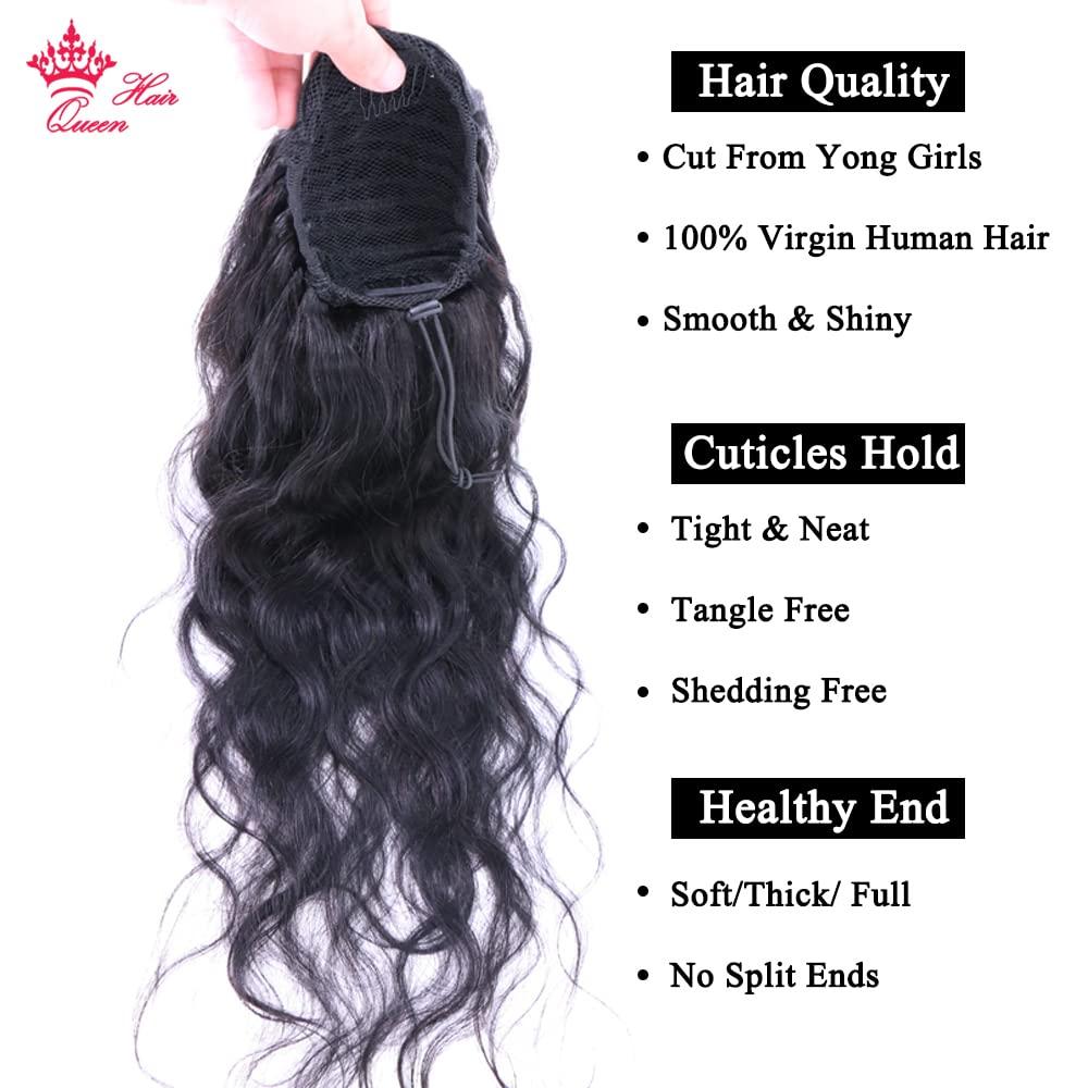 Queen Hair Ponytail Human Hair Extensions With Clip In Drawstring Ponytail Body Wave Brazilian Pony Tail For Women Queen Hair Products (22inch, Body Wave - Style02)