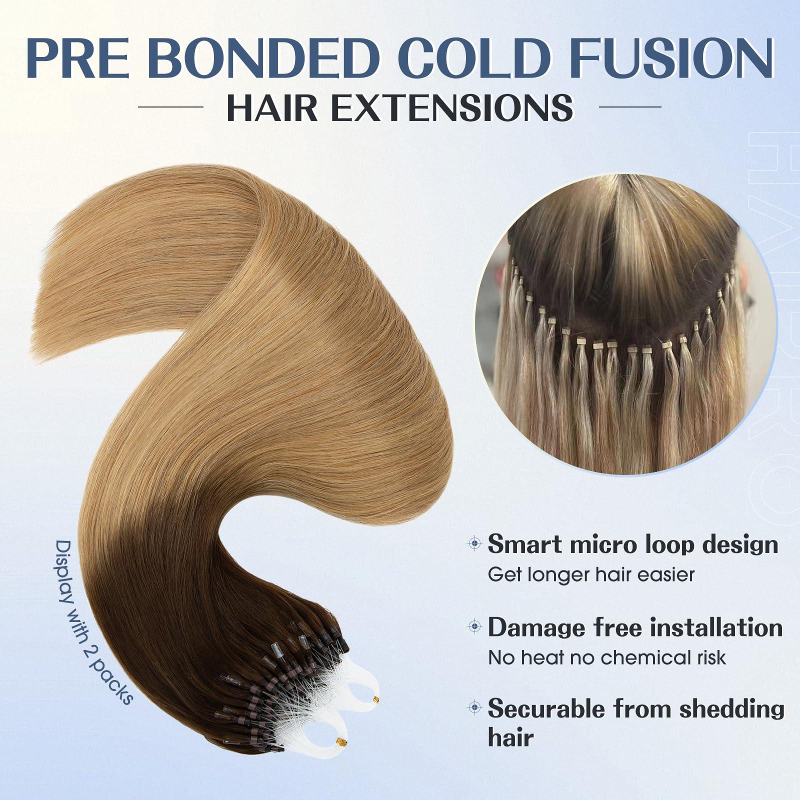 Hairro Hairro Microlink Human Hair Extensions Micro Loop Remy Hair For Women Micro Bead In Hair Invisible Pre Bonded Cold Fusion Loop Hair 22 Inch 50g 50 Strands #4T27 Medium Brown to Dark Blonde