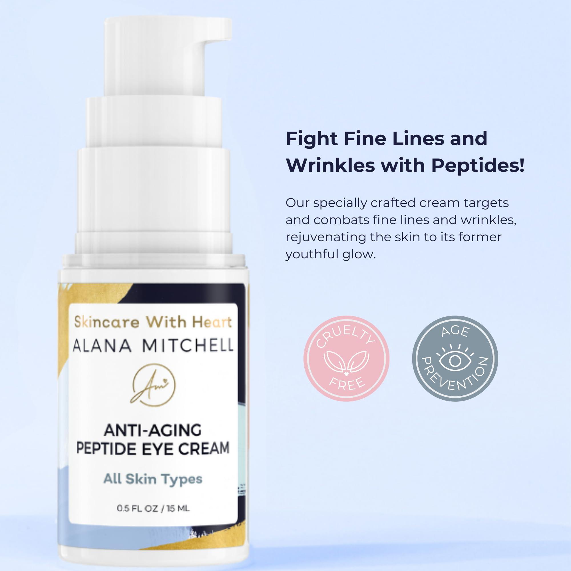 Alana Mitchell Anti-Aging Peptide Under Eye Cream Peptide Eye Cream for Hydrated & Firm Skin Under Eye Cream for Dark Circles and Puffiness Anti Aging Eye Cream for Crows Feet & Fine Lines (0.5 oz/15 ml)