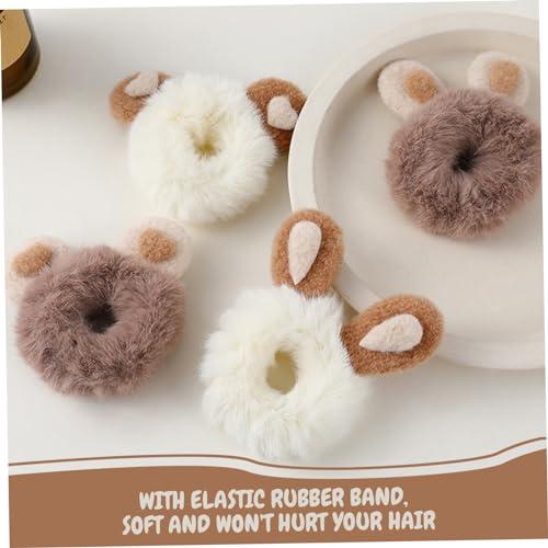 Hperu 4PCS Cute Scrunchies,Scrunchies for Girls Elastic Fluffy Scrunchies Rabbit/Bear Ear Cute Scrunchies Plush Fluffy Hair Ties Portable Thick Hair Bobbles