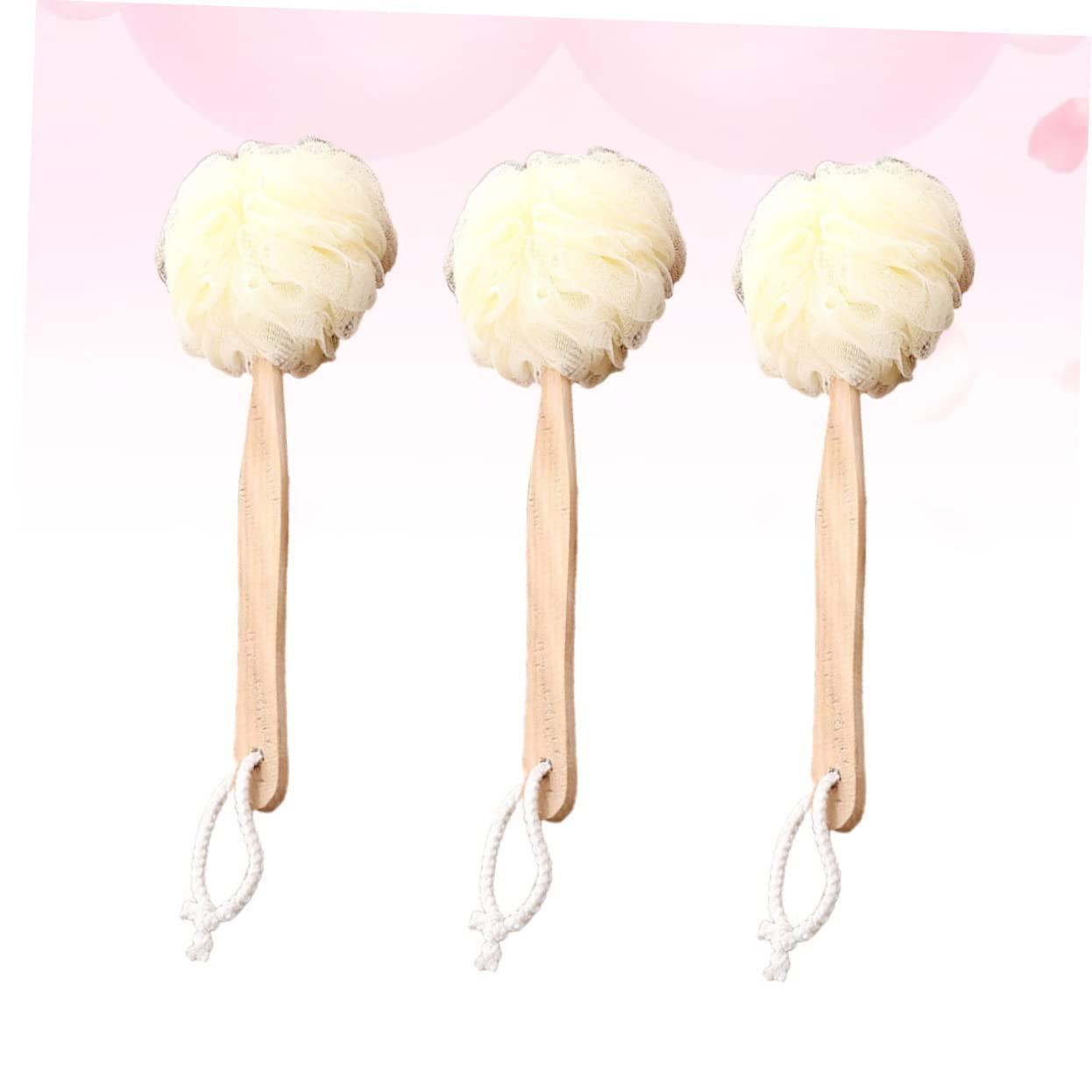 IWOWHERO 3pcs Bath Scrubber Sponge Long Handle Brushes Shower Puff Exfoliating Loufa Mesh Pouf Shower IWOWHERO