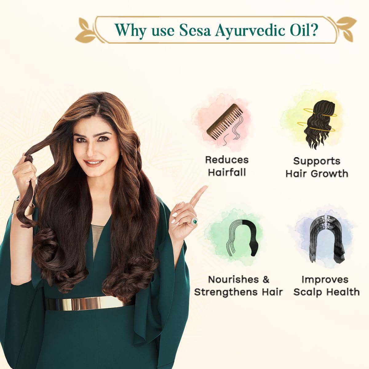 sesa SESA Ayurvedic Hair Oil With Bhringraj & 17 Rare Herbs With Coconut Oil and 4 Nourishing Oil For Hair Growth Help Control Hair Fall & Easy Hair Oil Applicator For Women and Men, 3.38 Fl Oz or 100 ml