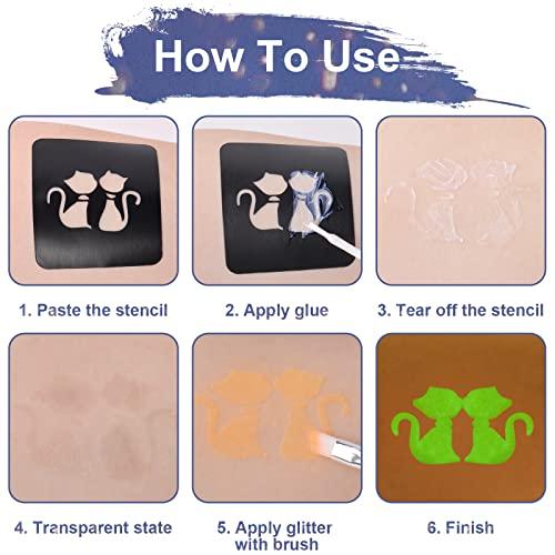 AOMIG AOMIG Glitter Tattoo Kit, Kids Temporary Tattoo Set - 24 Colours Glitter, 8 Fluorescent Powder, 172 Stencils, Unique Body Nail Glitter Safe Body Make-up for Kids and Adults Birthday Party