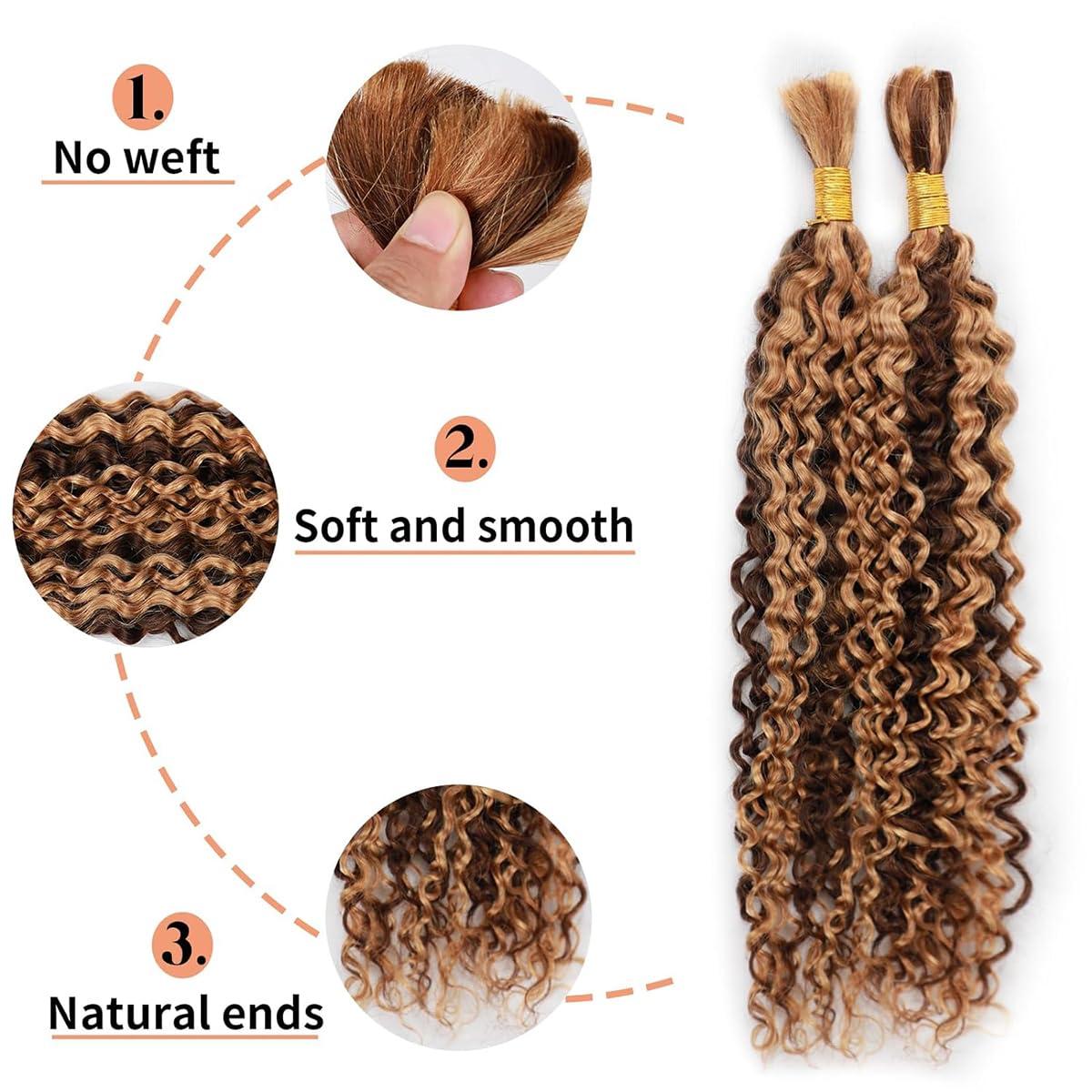 YFFSSJFC Human Braiding Hair For Boho Braids P4/27 Water Wave Bulk Human Hair For Braiding No Weft Highlight Ombre Wet And Wavy Micro Braiding Hair Human Hair Bulk For Boho Box Braids 100g 22 Inch