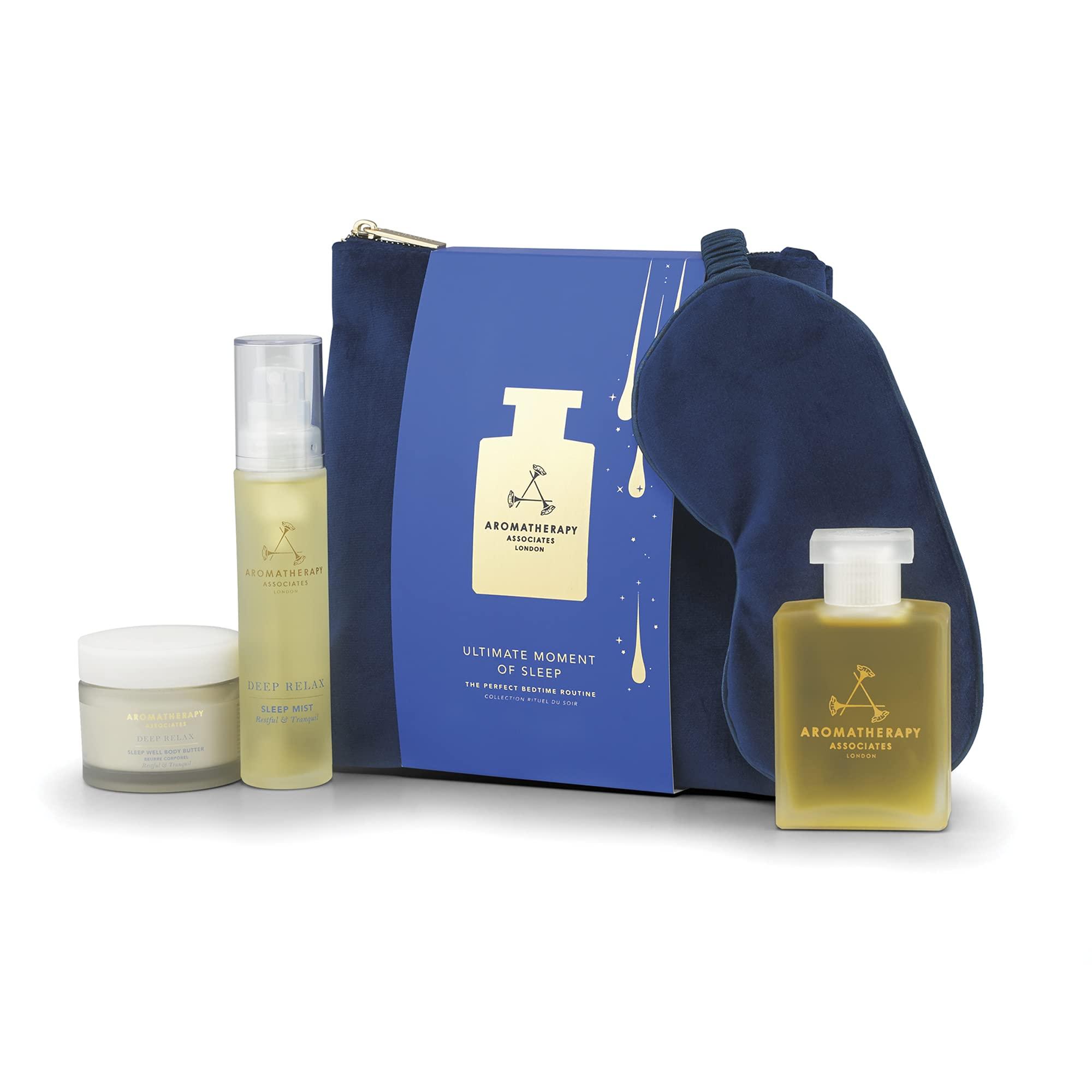 Aromatherapy Associates Aromatherapy Associates Ultimate Moment of Rest. Luxurious Holiday Gift Set Includes Deep Relax Bath and Shower Oil, Restful Mist, Body Butter and Eye Mask in a Velvet Bag (1 count)