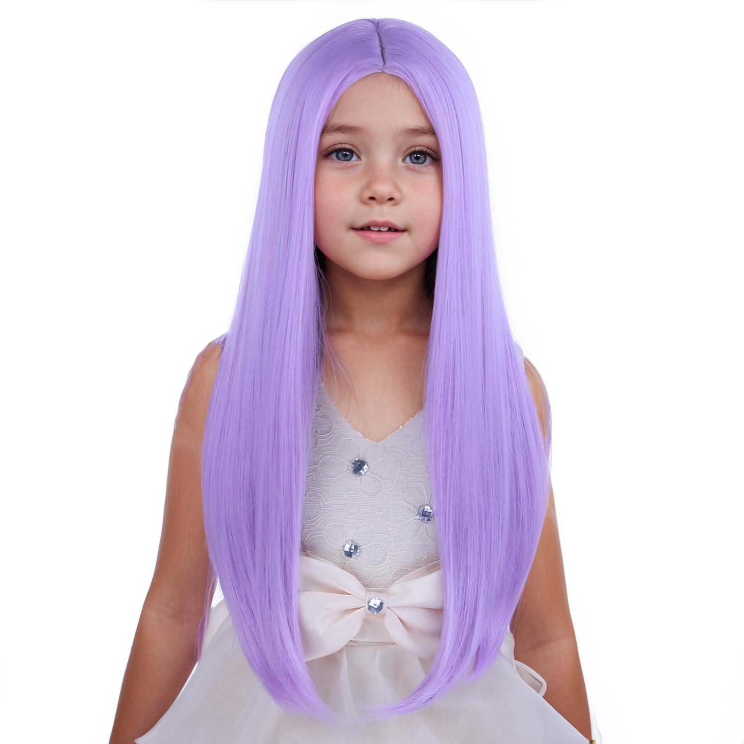 PATTNIUM PATTNIUM Kids Child Purple Wigs Lavender Purple Long Straight Wig for Girls Child Middle Part Colorful Synthetic Hair Wig