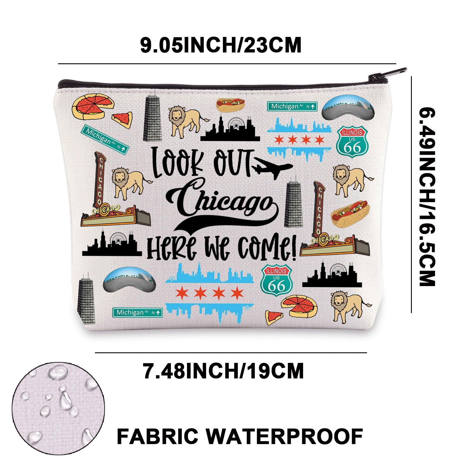 JNIAP JNIAP Chicago Makeup Bag Chicago Themed Gifts Chicago Souvenirs Gifts Chicago Zipper Pouch Chicago Trip Gifts (look out Chicago)