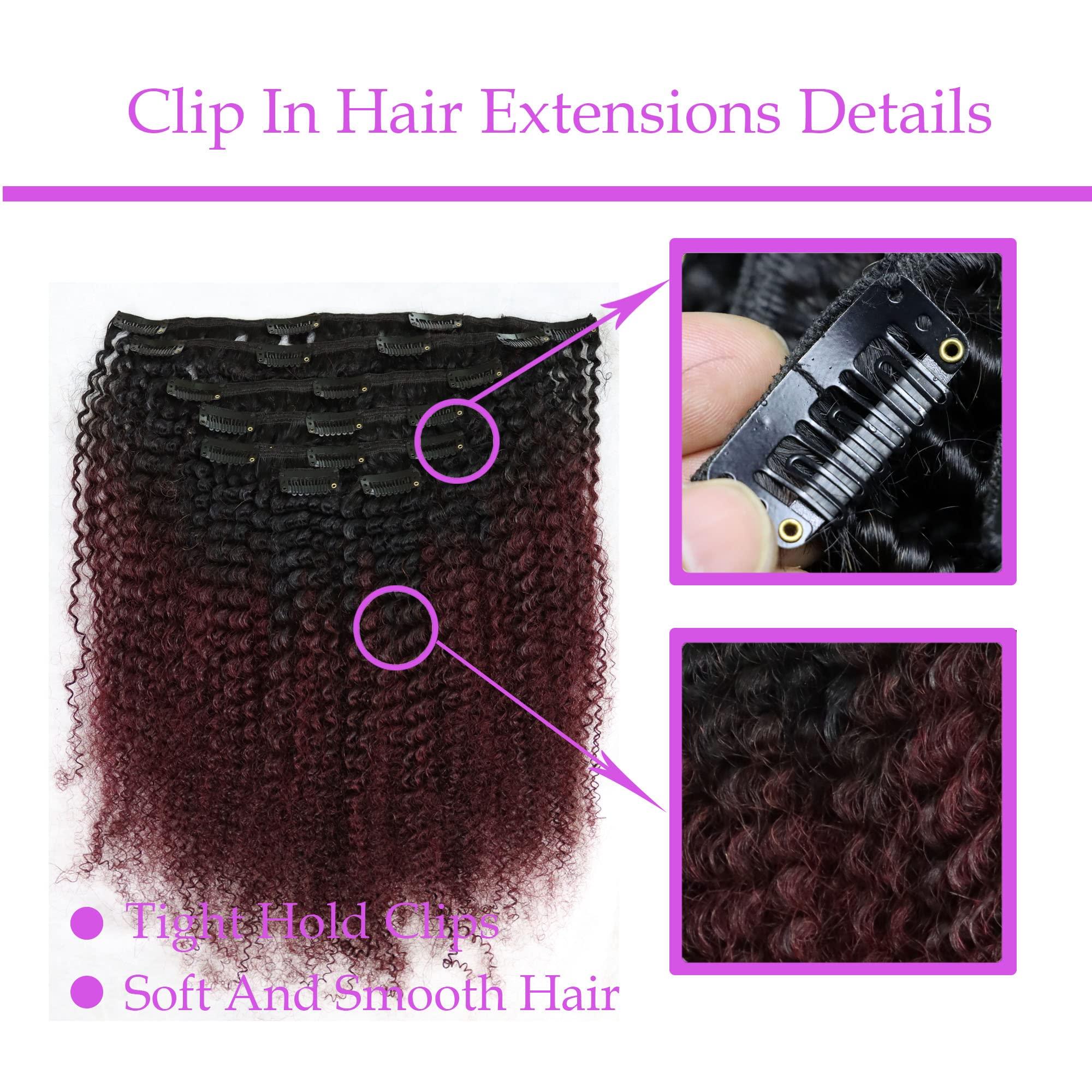 IXTUYLL IXTUYLL Virgin Human Hair Clip In Extensions 4C Afro Kinky Curly Kinky Straight 120 Grams Clip Ins Hair Extensions Real Human Hair Curls (T(#1B/99J) Afro Curly Clip In Hair, 12 Inch 120g)