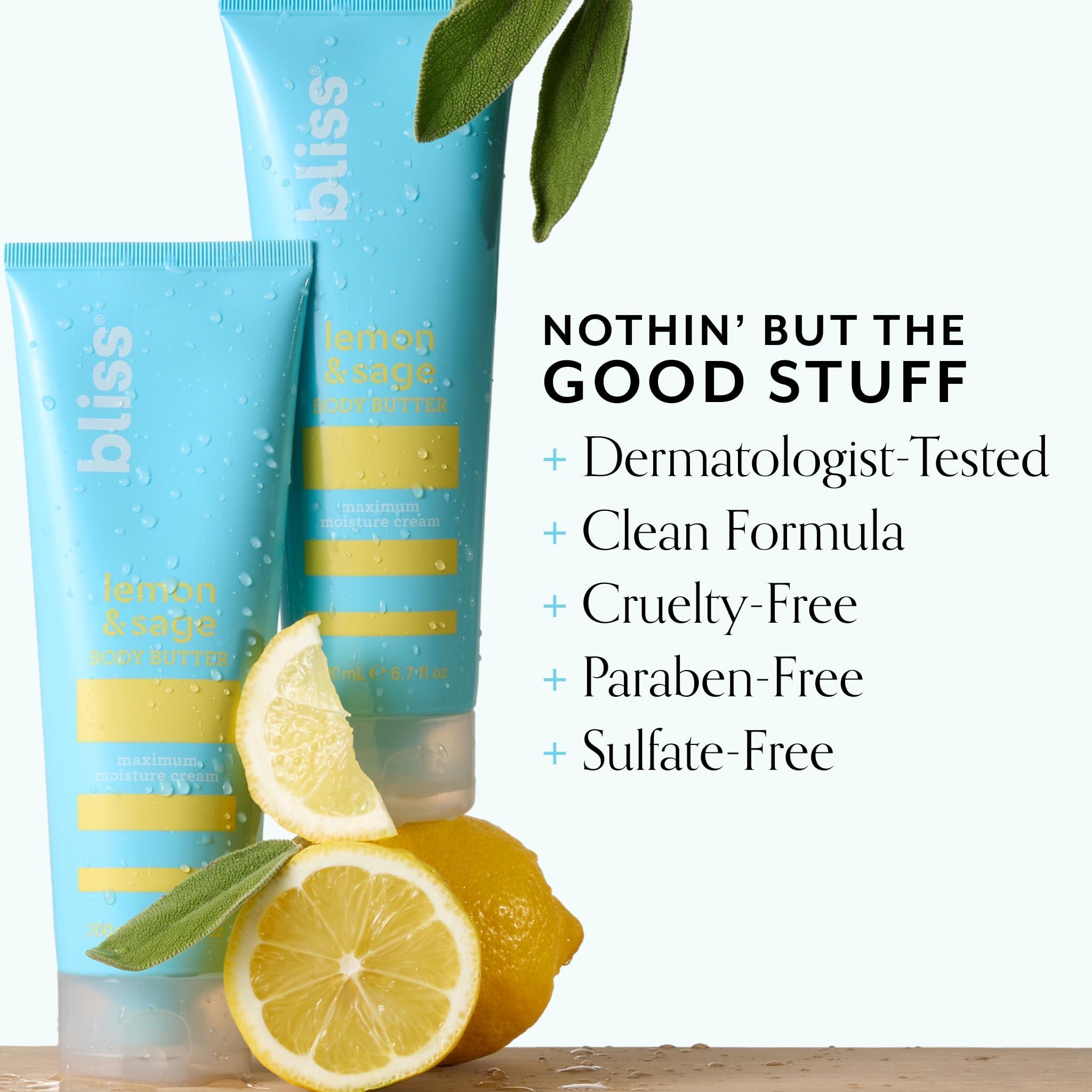 Bliss Bliss Lemon and Sage Body Butter - Maximum Moisture Cream - 6.7 Fl Oz Lotion for Dry Skin - Long-Lasting Moisturizer for Women & Men - Vegan and Cruelty-Free