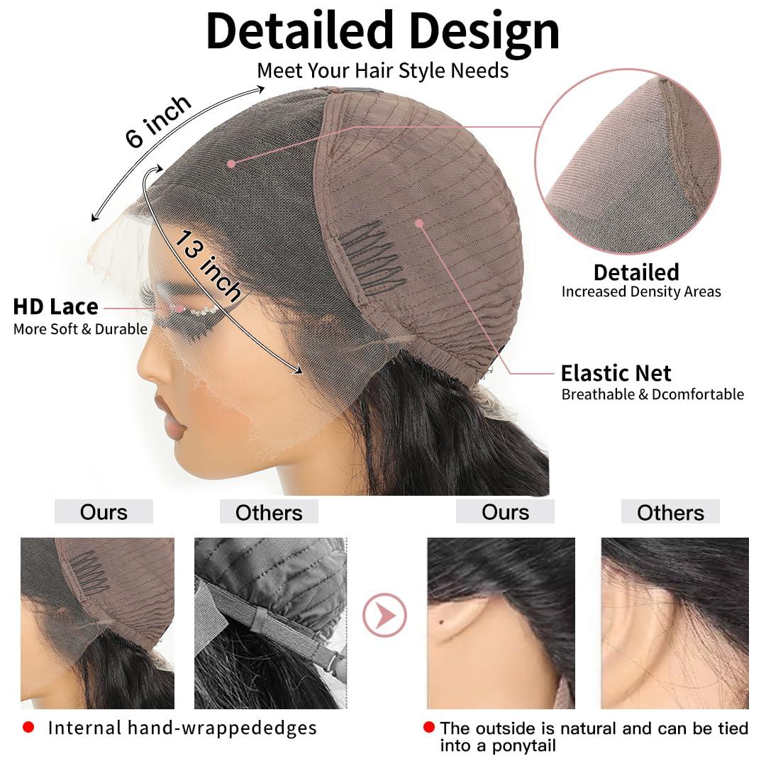 RXY RXY 200 Density 30 Inch 13x6 HD Lace Front Wigs Human Hair,Straight Full Lace Frontal Human Hair Wigs Pre Plucked For Black Women,Brazilian Virgin Human Hair Wig Can Be dyed & bleached