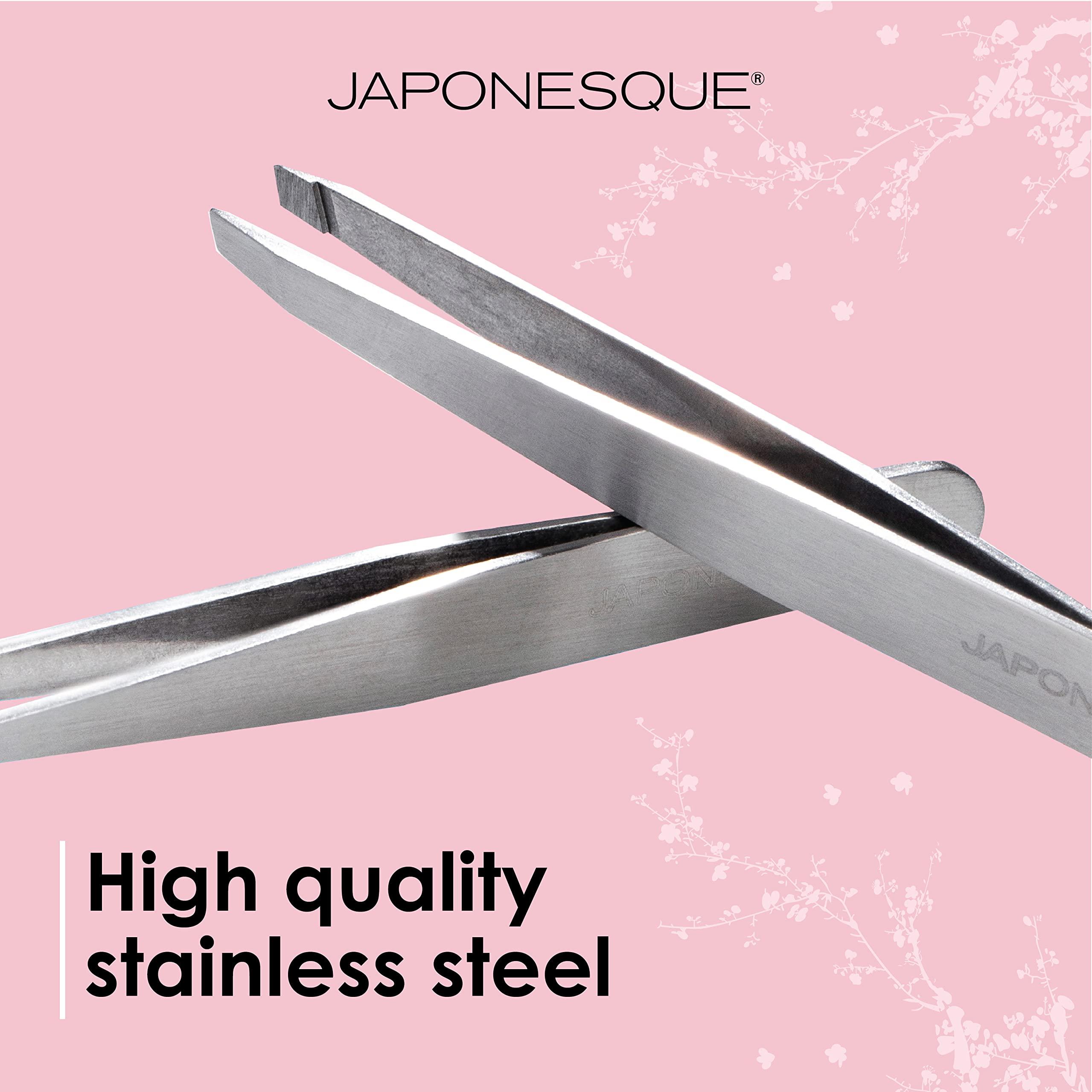 JAPONESQUE JAPONESQUE Slant Tweezer, with Precision Crafted, Hand Sharpened Tips for Shaping and Defining Brows, Includes Protective Storage Pouch