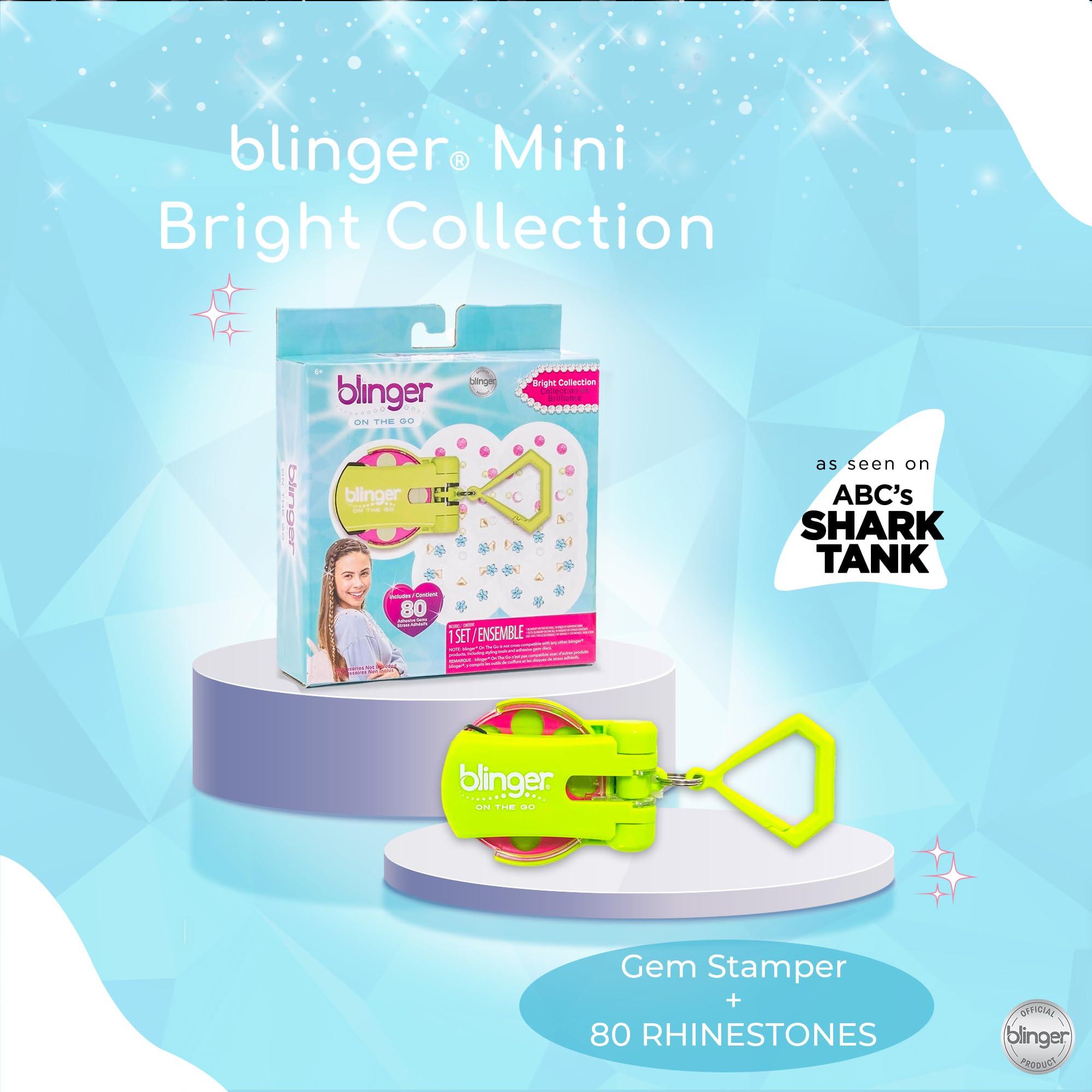 blinger blinger On The Go Mini Starter Kit Bright (Lime Green) | 80 Rhinestones | Hair Styling Tool | Hair-Safe Bling in Brush Out