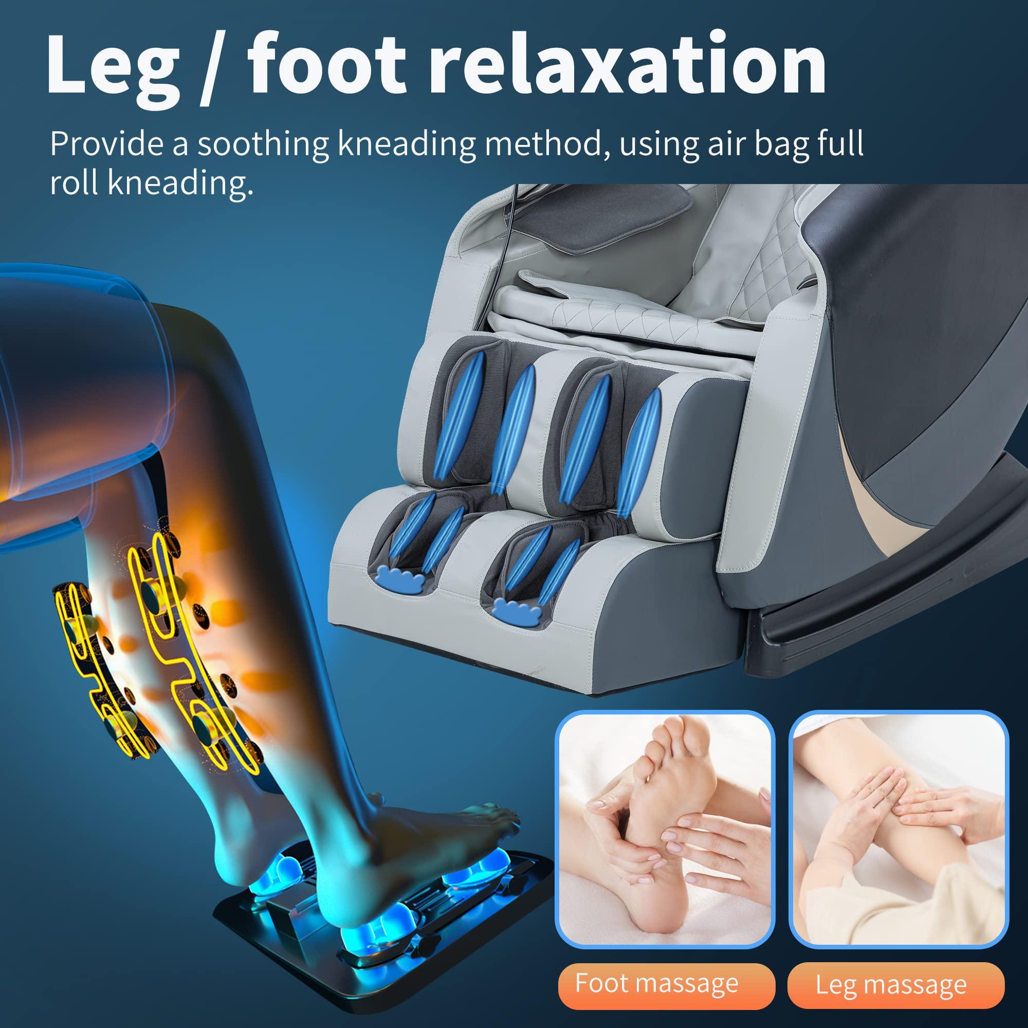 BestMassage Massage Chair,Full Body Zero Gravity Recliner Chair with Smart Large Screen Bluetooth Speaker Wormwood Back and Calf Heating Therapy Foot Roller Air Massage System for Home Office,Grey