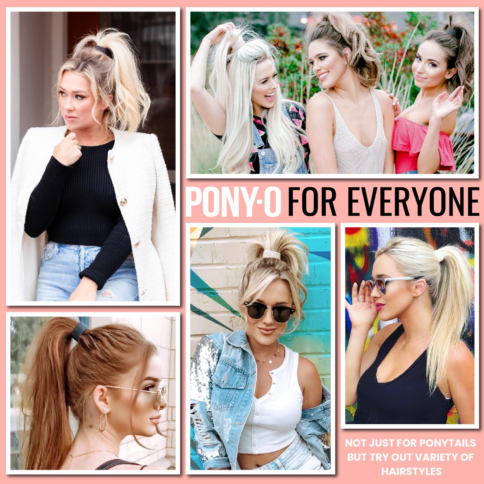 PONY-O PONY-O for Fine, Medium or Slightly Thick Hair - The Original No Damage Volumizing Ponytail Hair Ties - Patented Bendable Design - Stylish Hair Accessories for Women - 2 Pack Black & Leopard - Medium