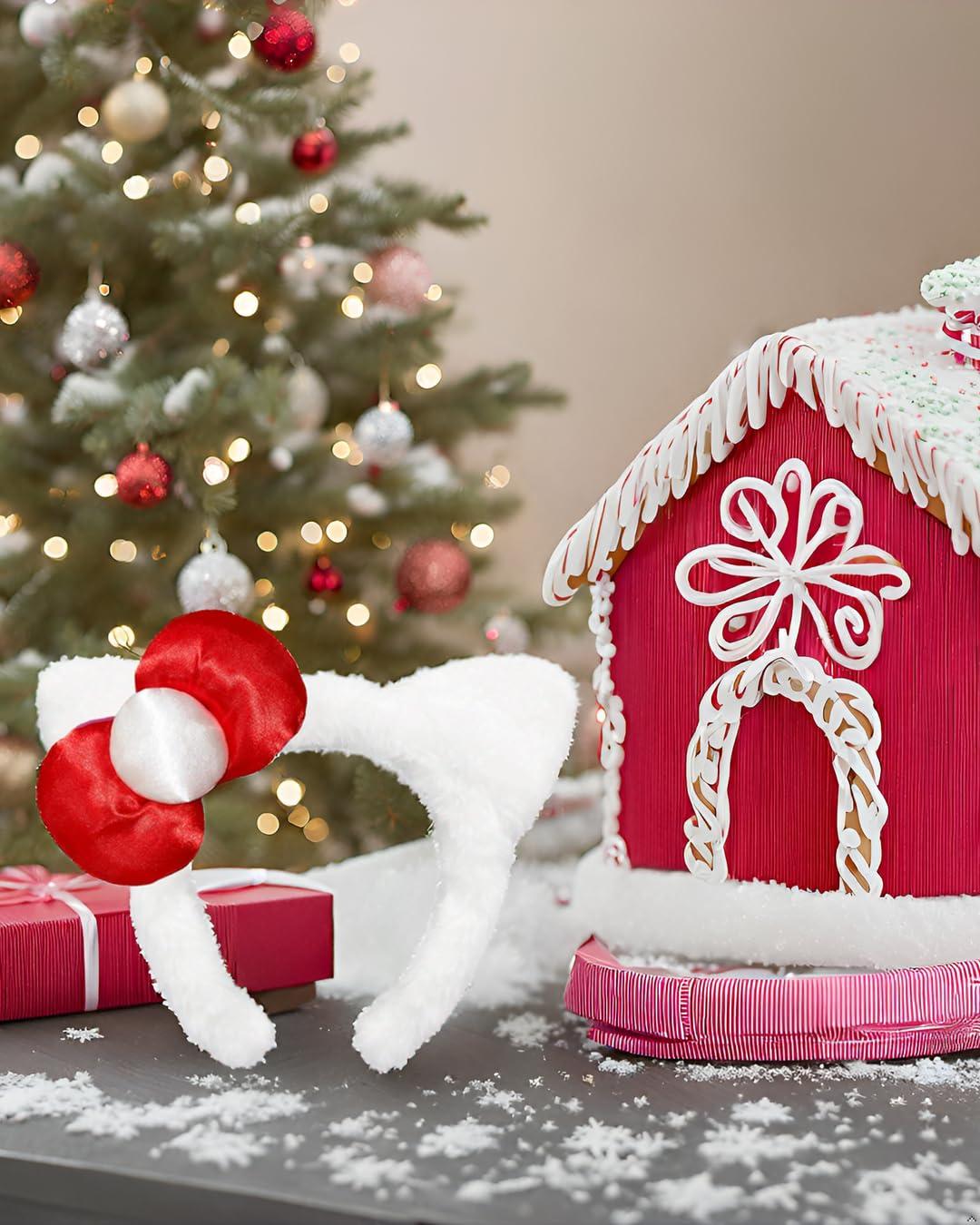 MKPEMEBR MKPEMEBR Kitty Headband with Pink Bow Cute White Cat Ears Hairband Chirtmas Presents for Grils Women