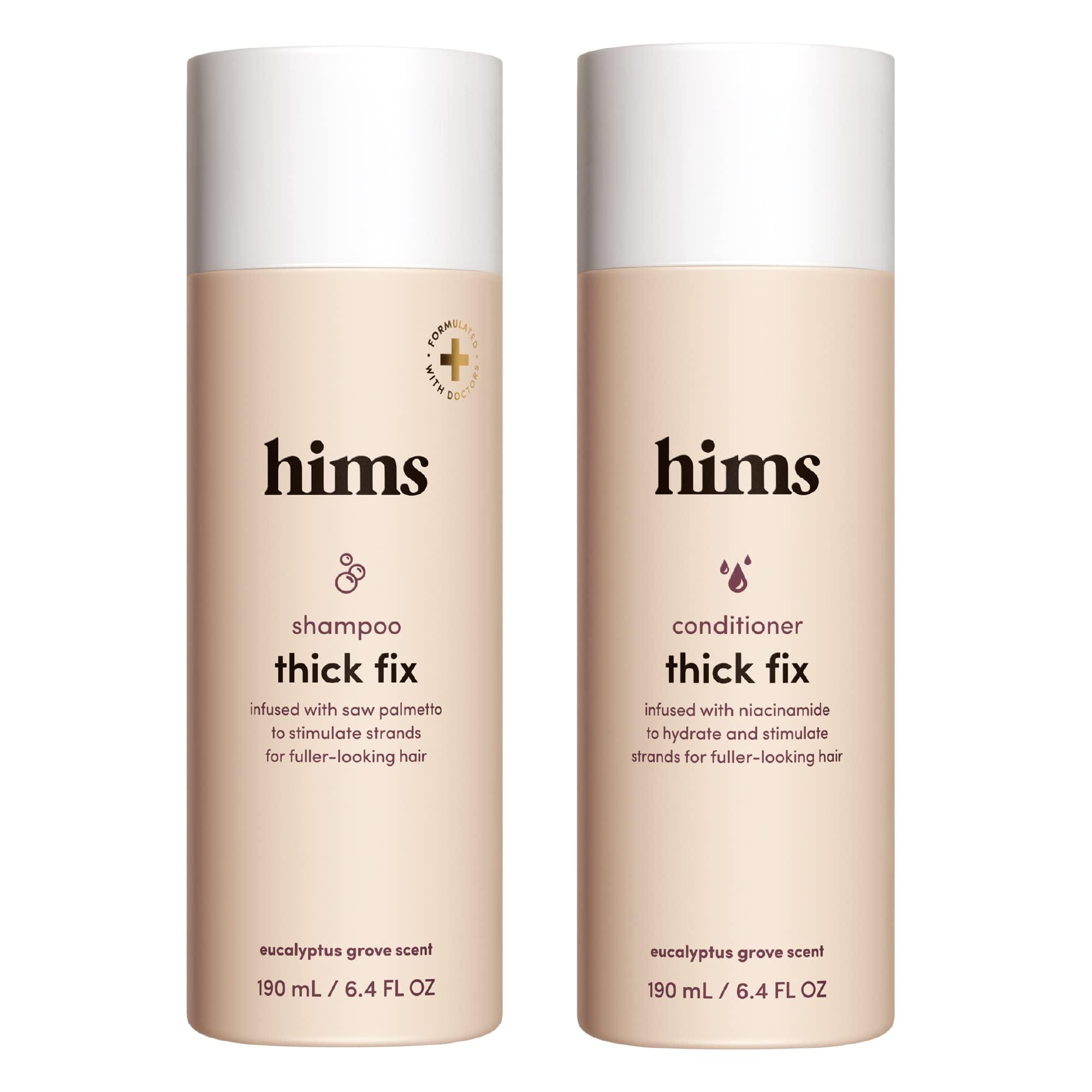 HIMS & HERS hims Thick Fix Shampoo & Conditioner Set - Thickening Shampoo and Conditioner with Saw Palmetto and Niacinamide - No Parabens or Sulfates, Vegan and Cruelty Free - Eucalyptus Grove, 2 Pack, 6.4 fl oz