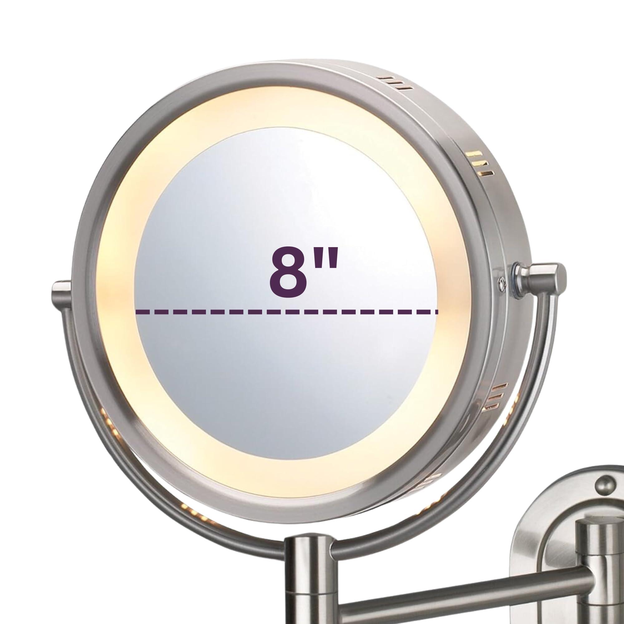 Jerdon JERDON Lighted Wall-Mounted Makeup Mirror - Direct Wire Makeup Mirror with 5X Magnification - 8-Inch Diameter Mirror with Chrome Finish Wall Mount - Model HL165CD