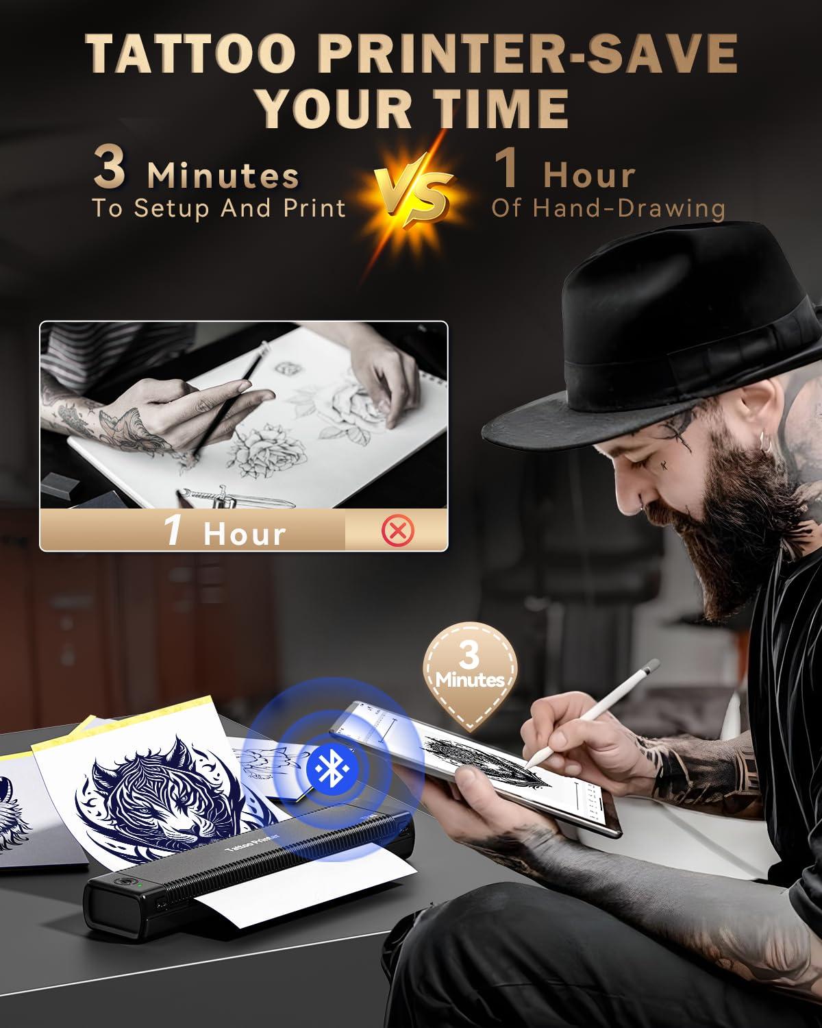 ItriAce ItriAce Tattoo Stencil Printer Bluetooth, Stencil Printer for Tattooing with 10pcs Paper, Thermal Tattoo Printer Machine for Tattoo Artist, Wireless Tattoo Transfer Printer Compatible with Phone PC