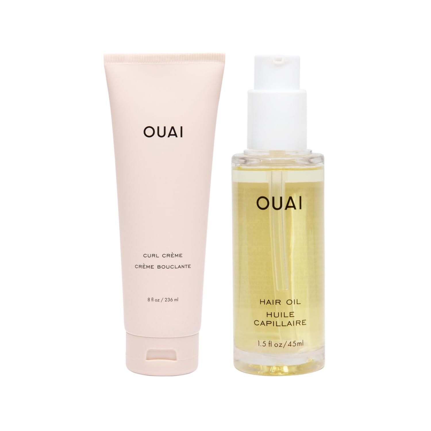 OUAI OUAI Curl Cream + Hair Oil Bundle - Hair Styling Products for Frizz Control - Includes Curl Cream (8 Oz) + Hair Oil (1.5 Oz) - 2-Piece Hair Care Set
