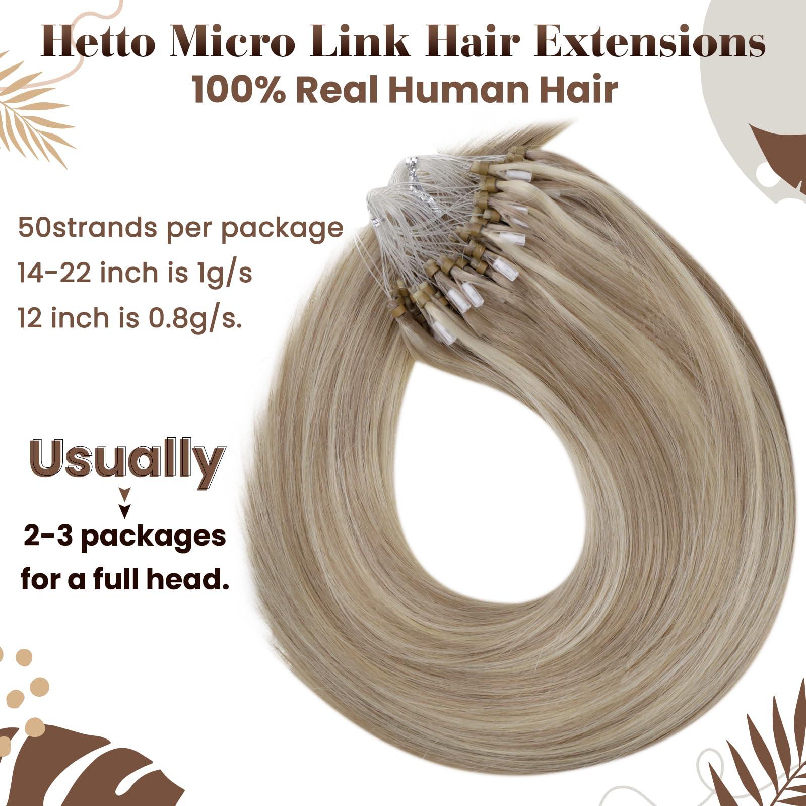 Hetto Hetto Micro Link Hair Extensions Blonde Micro bead Hair Extensions Human Hair Pre Bonded Micro Ring Hair Extensions Remy Hair #17/23 Dirty Blonde Highlight Golden Blonde 12 Inch 40g 50s