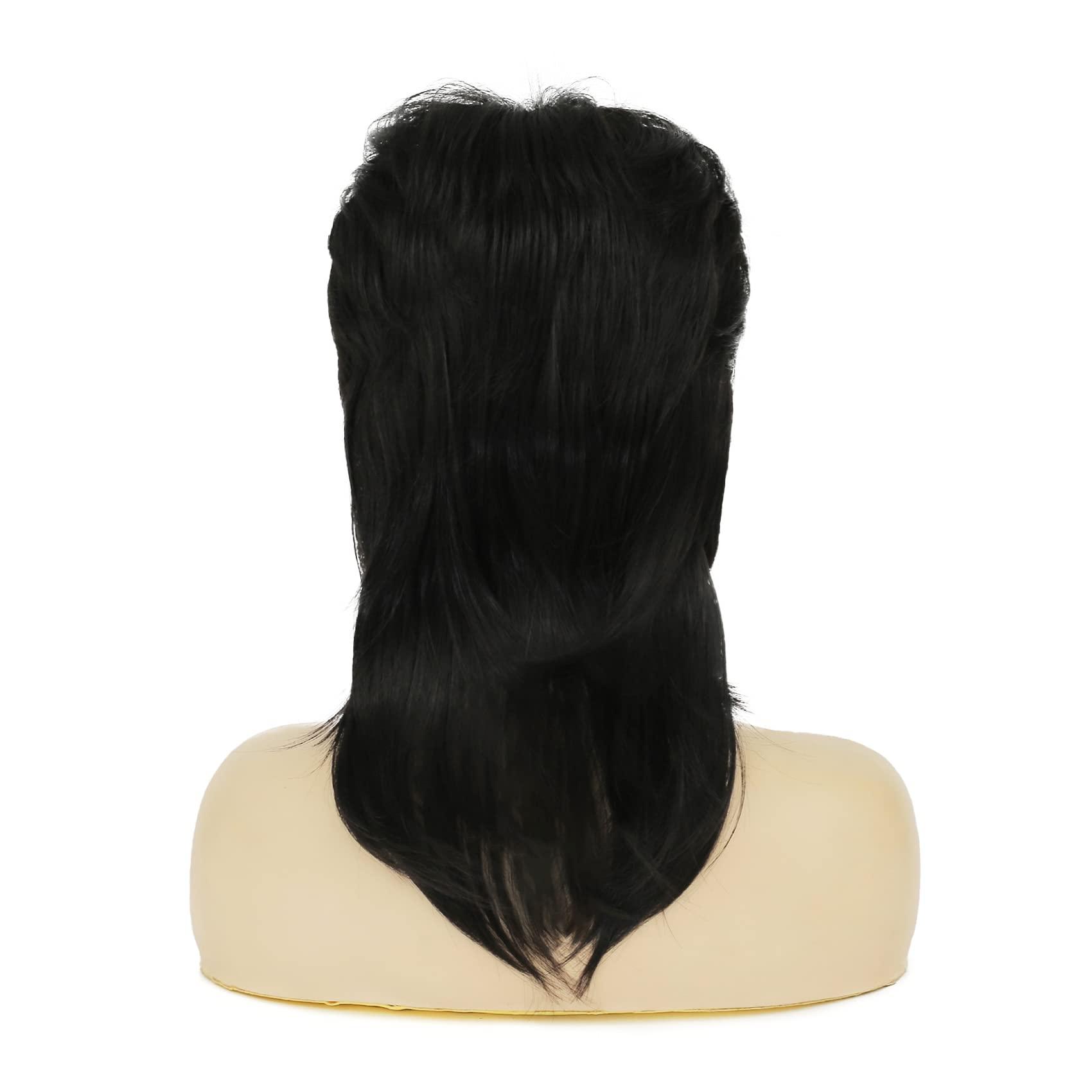 Amnenl Amnenl Mullet Wig for Women Black Wig Shoulder Length Shaggy Layered Wig Curly 80s Wig Heat Resistant Cosplay Daily Hair Wigs (Black)