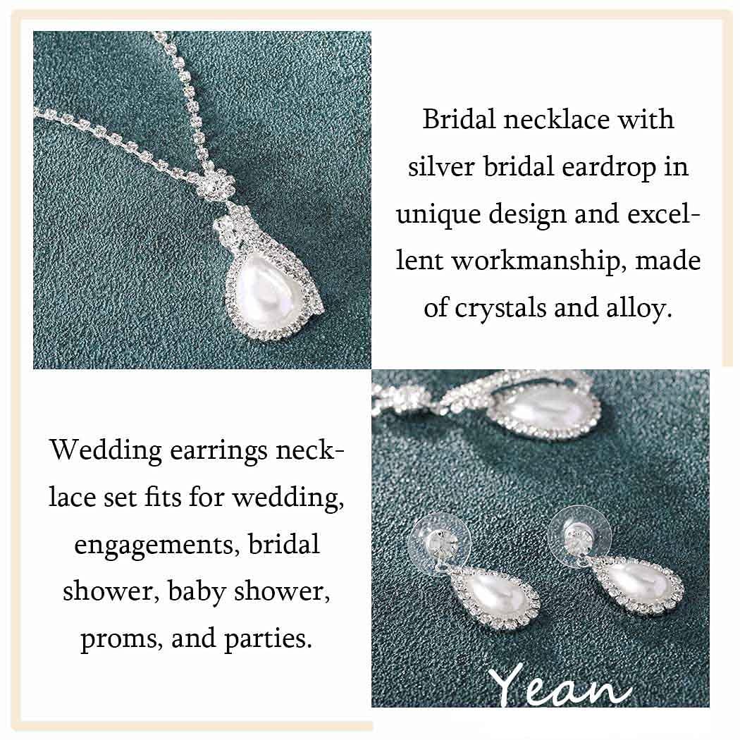 Yean Yean Bride Silver Necklace Earrings Set Crystal Bridal Wedding Jewelry Sets Rhinestone Choker Necklace for Women (Set 2)